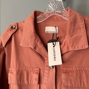 Camaïeu utility jacket | Salmon Pink Denim Utility Jacket with Pockets